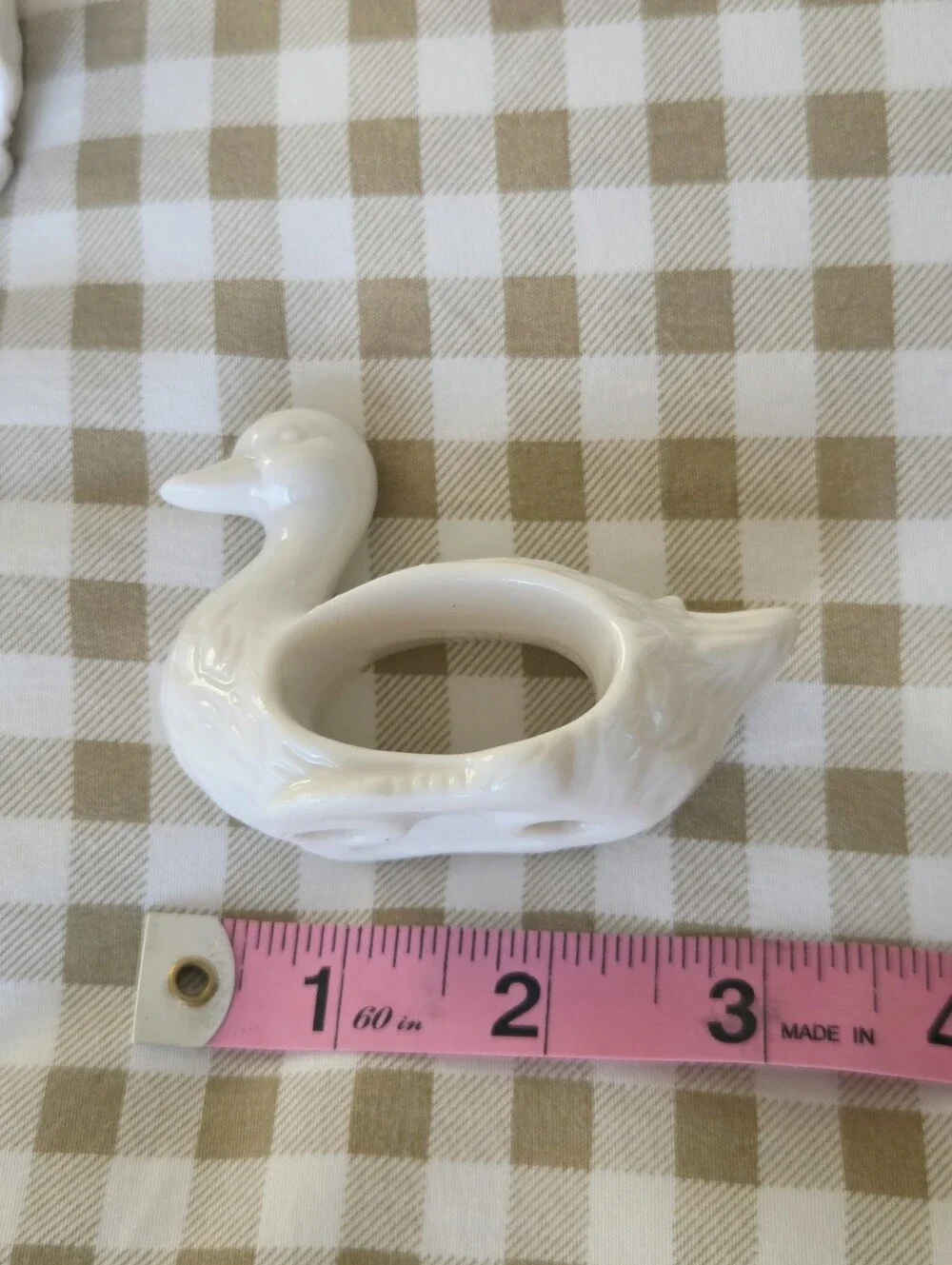 Vintage Set Of 6 White Ceramic / Porcelain Duck Napkin Rings